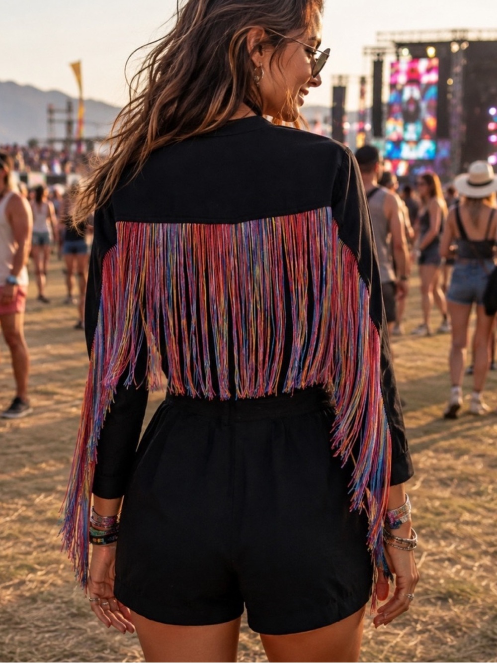🔥Pride For Target Black Fringe Romper 70s Festival Rainbow Jumpsuit